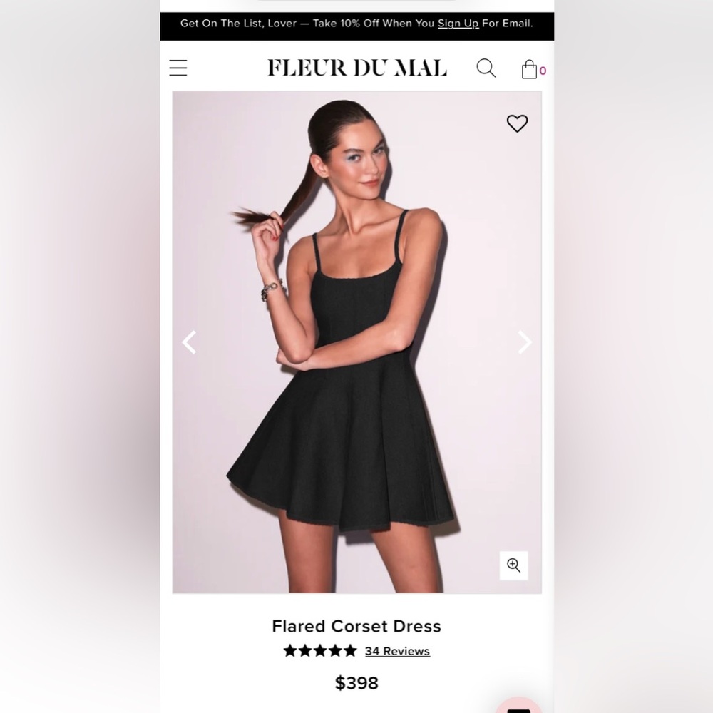 Fleur du Mal Flared Corset Dress Black Mini Fit & Flare Style curr $398. NWOT XS
